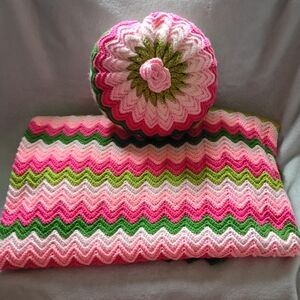 Colorful Crochet Blanket and Pillow Set